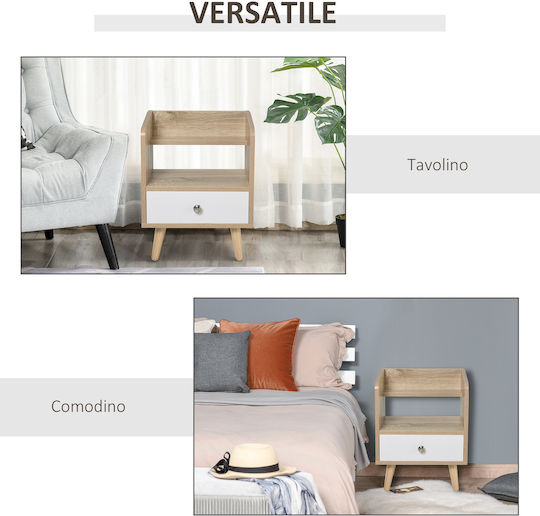 Bedside Table Wooden Oak White 37x30x48cm