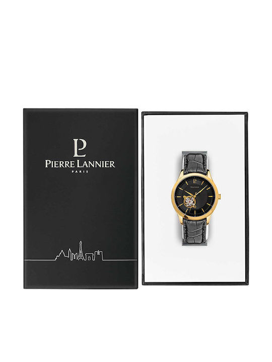 Pierre Lannier Ανδρικό Ρολόι 42.5mm Αυτόματο με Μαύρο Δερμάτινο Λουράκι