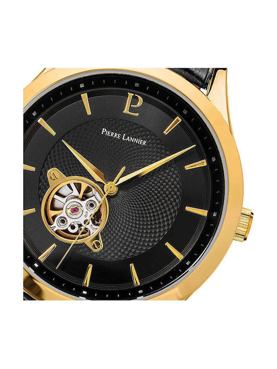 Pierre Lannier Ρολόι Αυτόματο με Δερμάτινο Λουράκι σε Μαύρο χρώμα