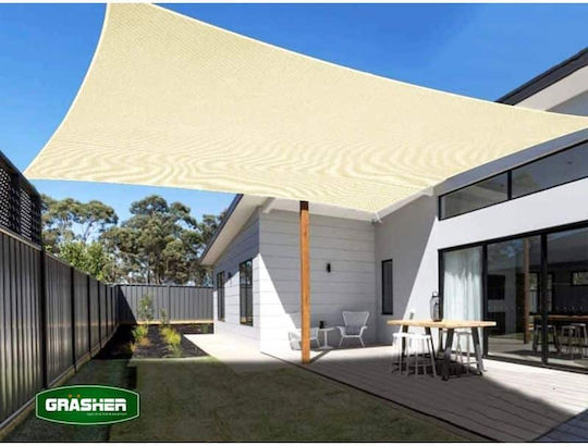 Grasher Ε220 Square Shade Sail Ecru With Hoop 5x5m 180gr/m²