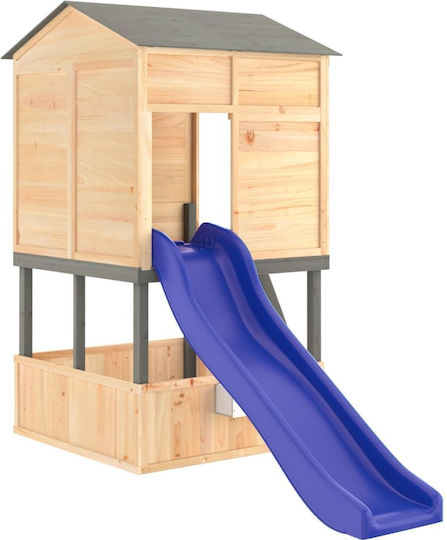 vidaXL Hölzernes Kinder Spielhaus Garten mit Rutsche Braun 145x131x218cm