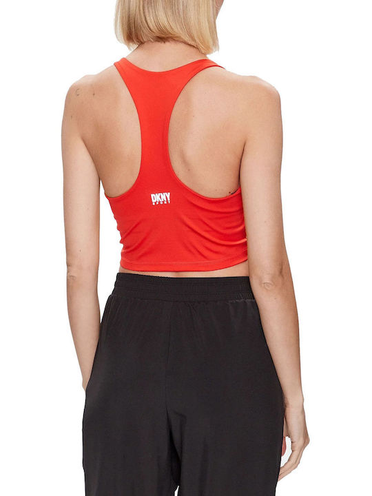DKNY Women's Athletic Crop Top Sleeveless with V Neckline Red