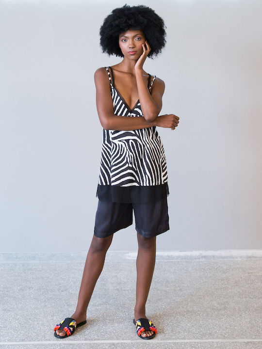 Women's Summer Blouse Satin with Straps & V Neckline Animal Print Multicolour