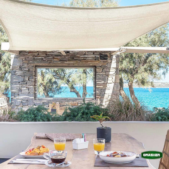 Grasher Ε220 Rectangular Shade Sail Ecru With Hoop 4x6m 180gr/m²