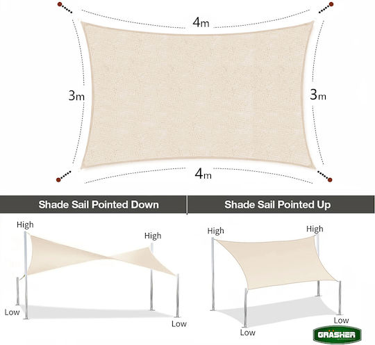 Grasher Ε220 Rectangular Shade Sail Ecru With Hoop 3x4m 180gr/m²