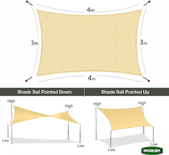 Grasher Ε220 Rectangular Shade Sail Beige With Hoop 3x4m 180gr/m²