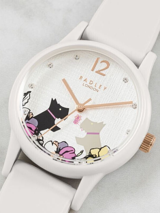 Radley London Damen Uhr mit Weiß Kautschukarmband
