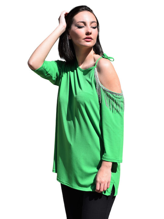 Women's blouse of excellent quality and Greek stitching in green color (code RIZ36)