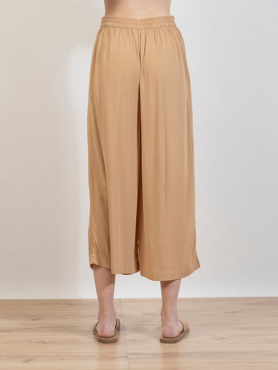 Γυναικεία Παντελόνα σε Wide Γραμμή Dark Beige