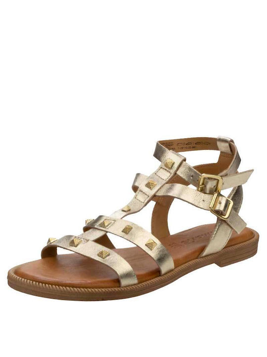 Tamaris Leder Damen Flache Sandalen in Gold Farbe