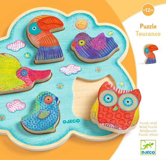 Wooden Kids Peg Puzzle Toucanco for 1+ Years 5pcs Djeco