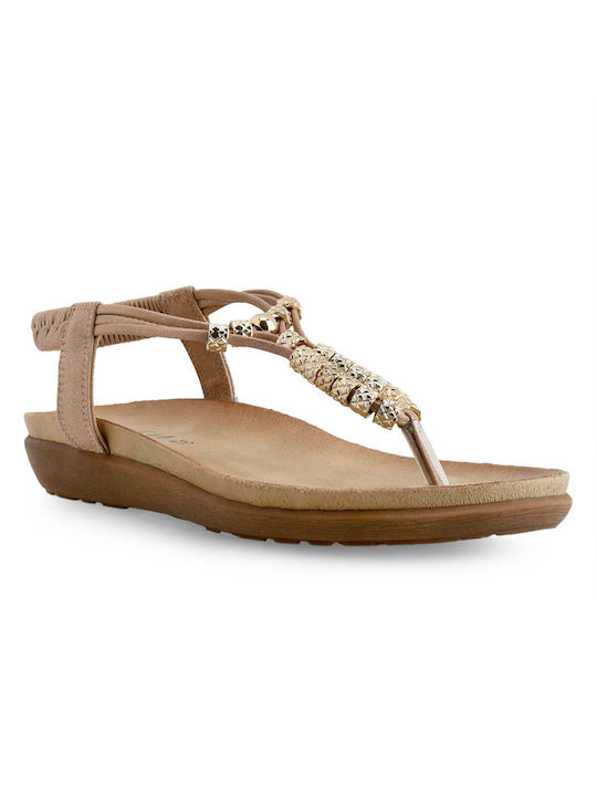 Seven Damen Flache Sandalen in Beige Farbe