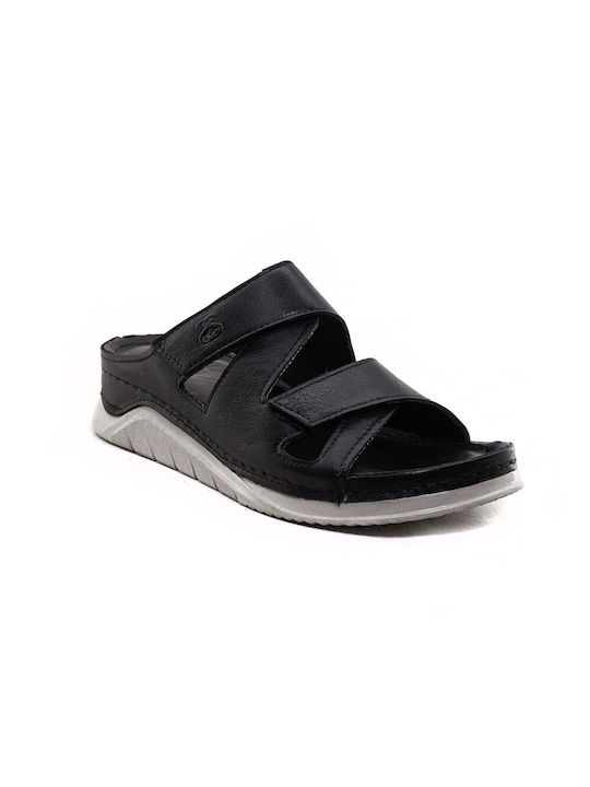 Safe Step Leather Women's Flat Sandals Anatomic in Black Color