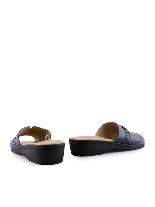 Women's Leather Platform Wedge Sandals Navy Blue
