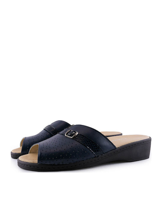 Women's Leather Platform Wedge Sandals Navy Blue