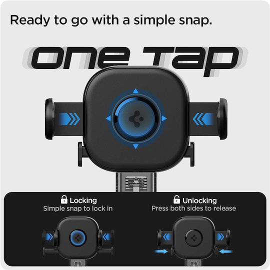 Spigen UTS12 OneTap Βάση Κινητού Αυτοκινήτου με Ρυθμιζόμενα Άγκιστρα Μαύρη