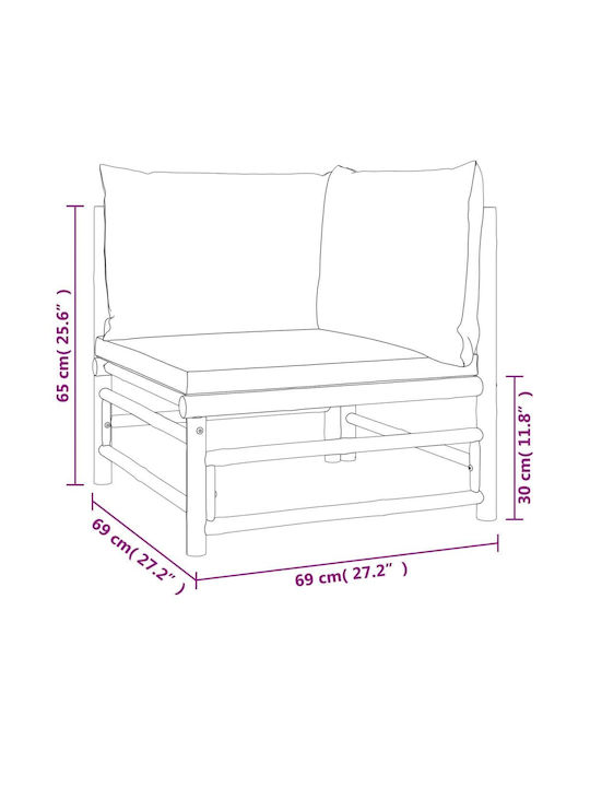 Zweisitziges Sofa Außenbereich Bamboo mit Kissen 138x69x65cm