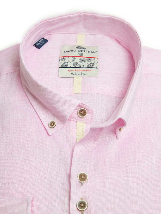 Dario Beltran Men's Linen Long Sleeve Shirt "HINOJOS" Pink Regular Fit (HINOJOS 3VG) (61% Linen, 39% Cotton)