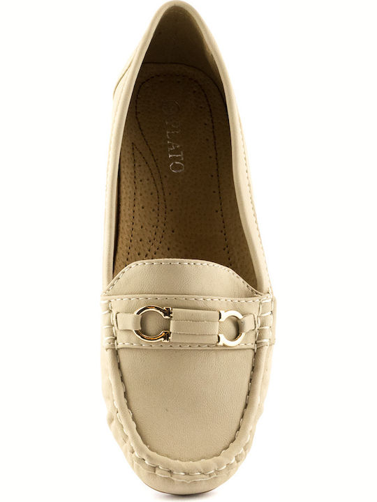 Love4shoes 1238 Damen Loafers in Beige Farbe