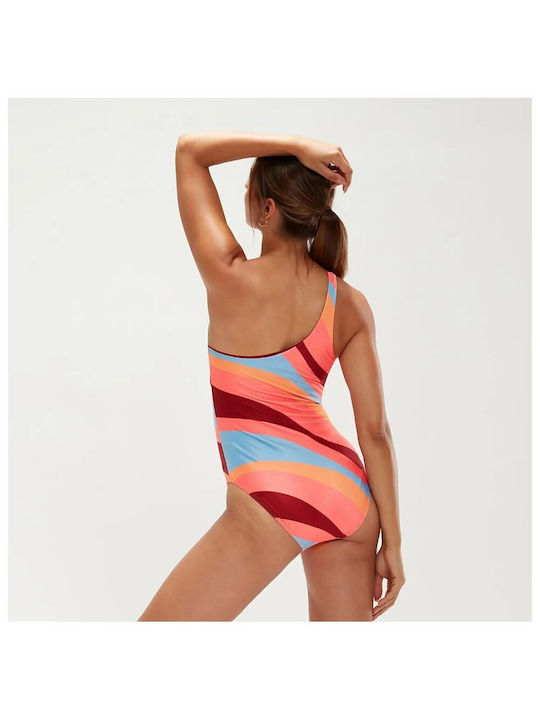 Speedo Striped One Shoulder Activewear Swimsuit Multicolour