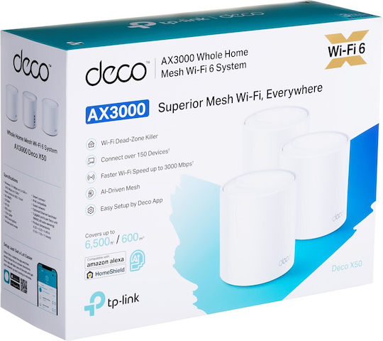 TP-LINK Deco X50 v1 WiFi Mesh Network Access Point Wi‑Fi 6 Dual Band (2.4 & 5GHz) in Triple KIt