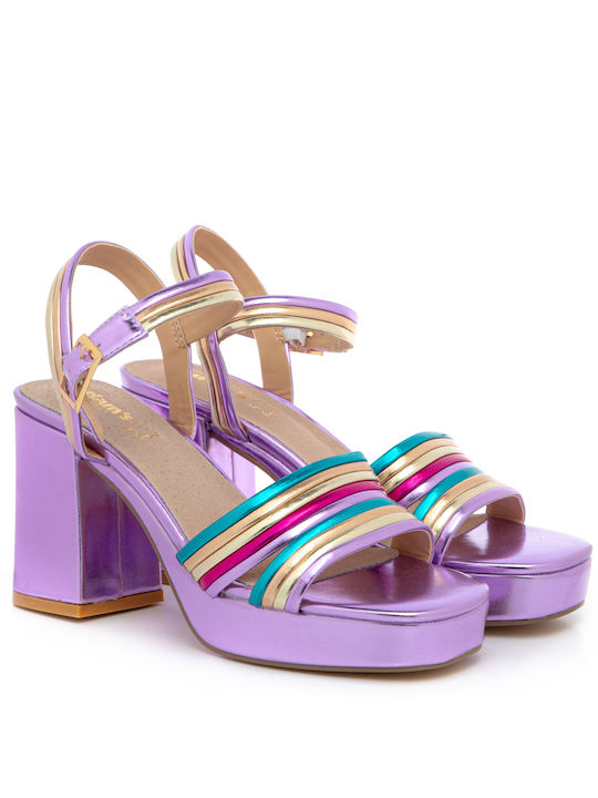 Adam's Shoes Platform Women's Sandals 848-23013 with Ankle Strap Purple