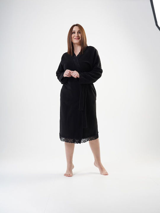 Women's Large Size Robe Vienetta 203046 Fleece - Schwarz