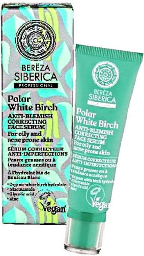 Natura Siberica Bereza Professional Polar White Birch Moisturizing Serum Face with Niacinamide & Salicylic Acid for Radiance & Acne 30ml