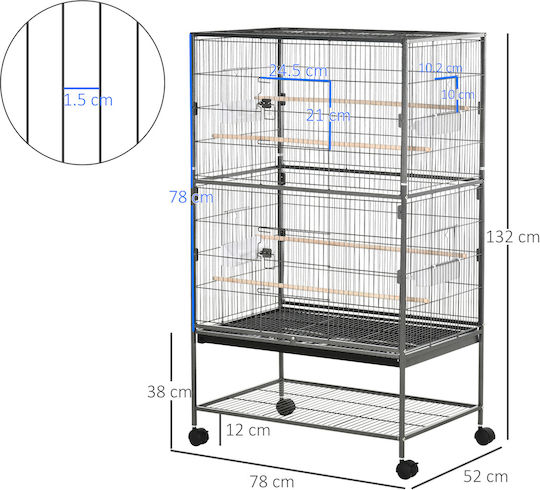 Pawhut Bird Cage Indoor 78x52x132cm.