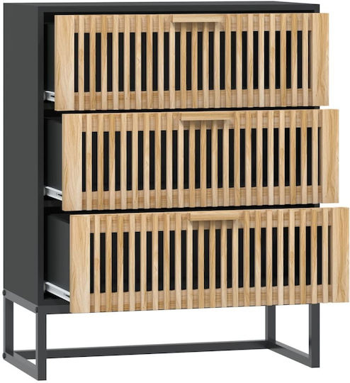 Wooden & Metallic Chest of Drawers with 3 Drawers 60x30x75cm