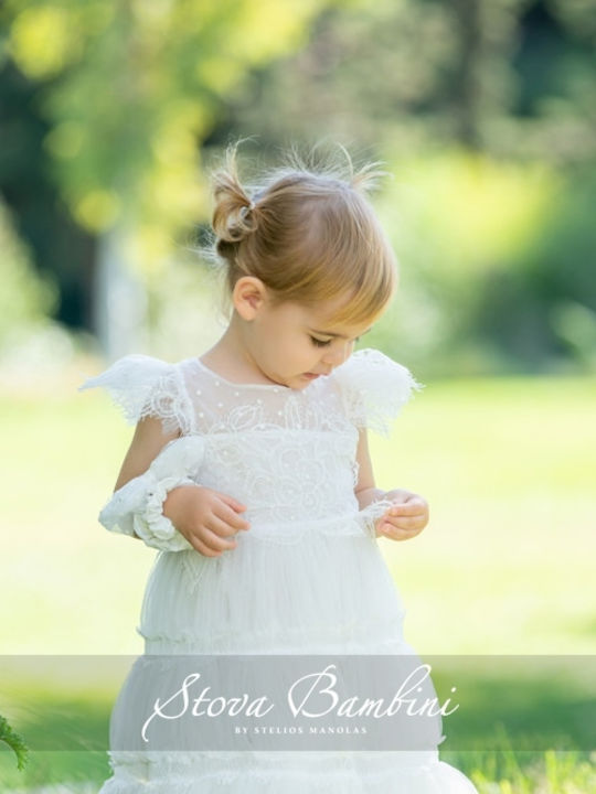 Stova Bambini Λευκό Φόρεμα Βάπτισης από Δαντέλα