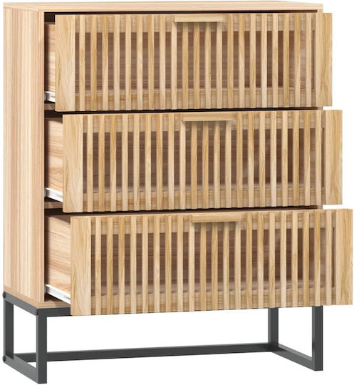Wooden & Metallic Chest of Drawers with 3 Drawers 60x30x75cm