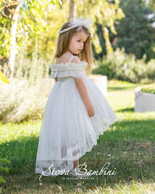 Stova Bambini Ecru Set de Haine de Botez cu Accesorii pentru păr & Rochie din Dantelă 2buc