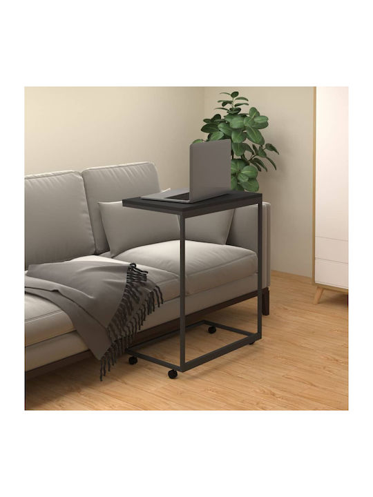 Rectangular Side Table Wooden with Wheels Black L55xW35xH70cm.