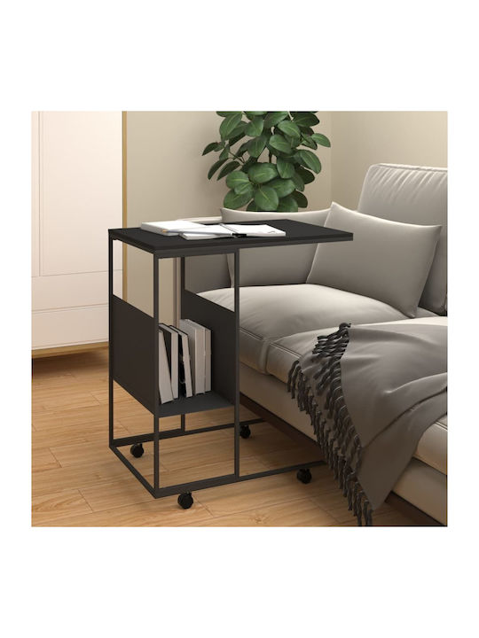 Rectangular Side Table Wooden with Wheels Black L55xW36xH63.5cm.