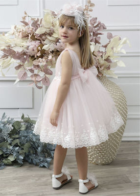 Mi Chiamo Pink Tulle Baptism Outfit with Hair Accessories & Dress 2pcs