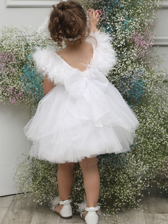 Mi Chiamo Alb Set de Haine de Botez cu Accesorii pentru păr & Rochie din Tulle 2buc