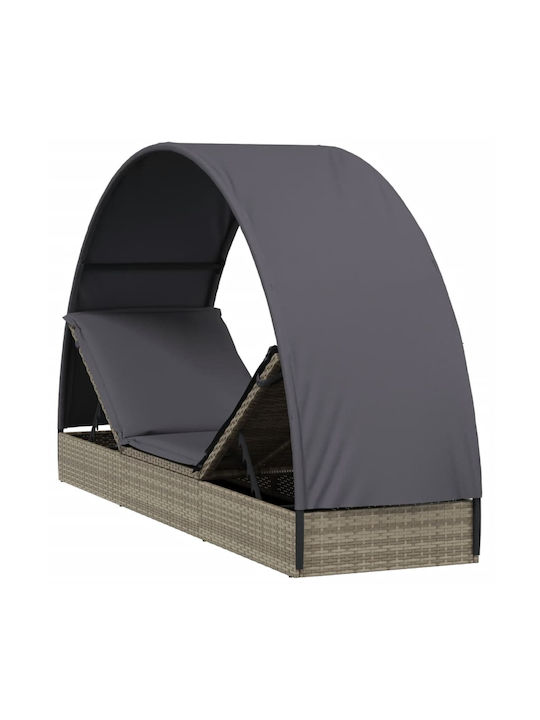 Liegestuhl-Bett Einzel Rattan mit Kissen & Sonnenschirm Schwarz 211x57x140cm.