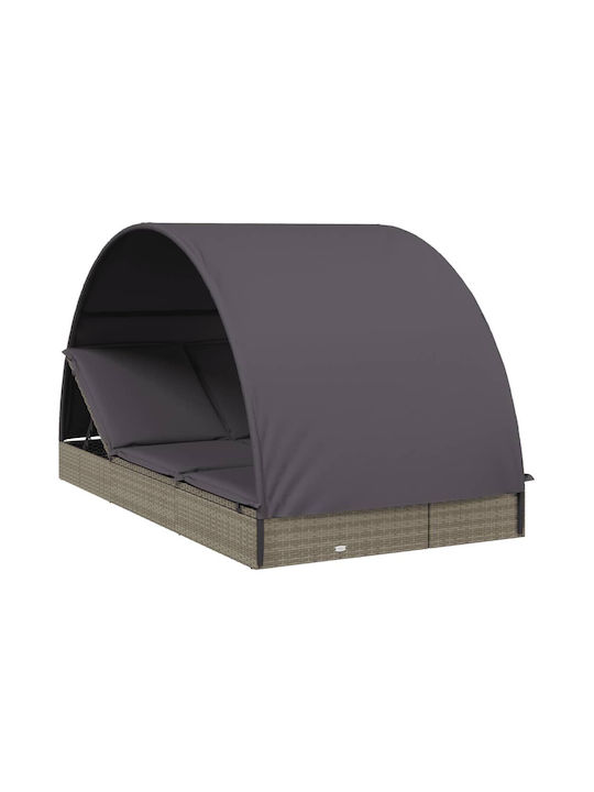 Liegestuhl-Bett Doppel Rattan mit Kissen & Sonnenschirm 211x112x140cm.