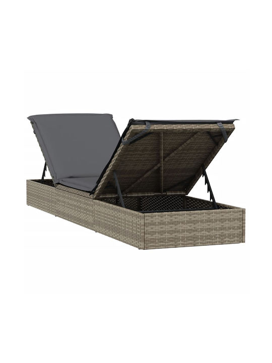 Sunbed Single Rattan with Cushion Gray with Table 201x55x20cm.