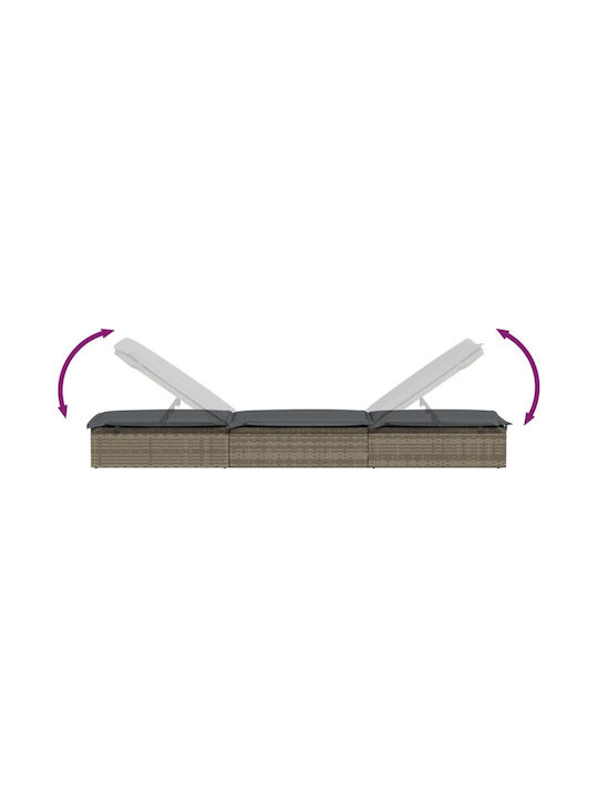 Sunbed Single Rattan with Cushion Gray with Table 201x55x20cm.
