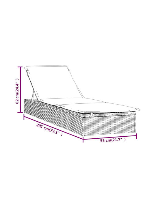 Sunbed Single Rattan with Cushion Gray 201x55x62cm.