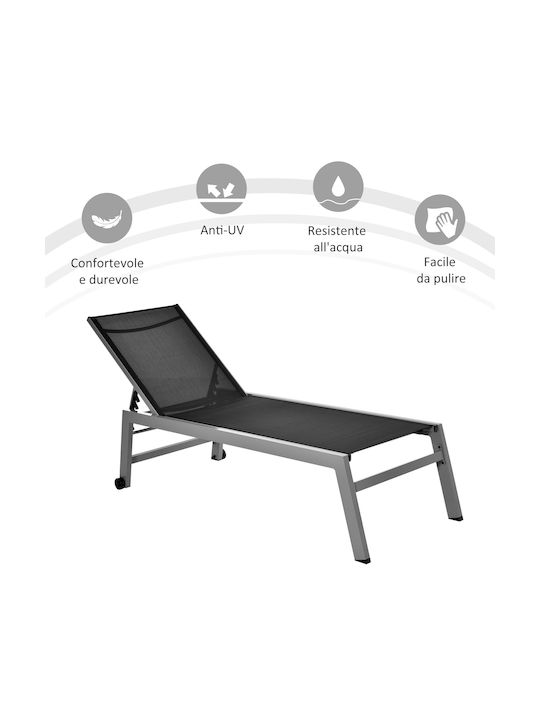 Liegestuhl Aluminium mit Textilene-Stoff Schwarz 169x65x102cm.