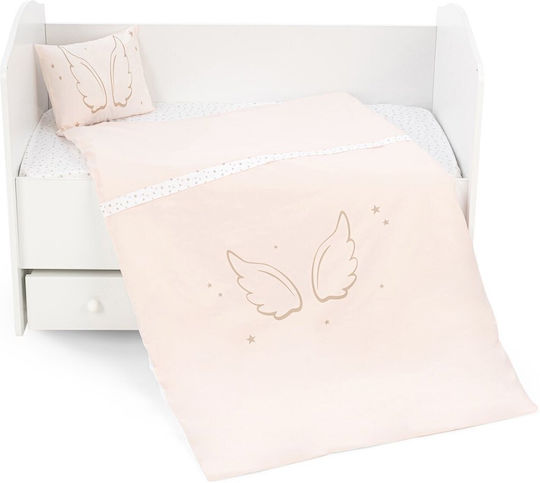 Wellgro Сет Бебешка Долен Калъф с Калъфка за Възглавница Angel Wings Розов 100x150см.