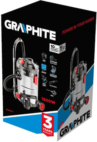 Graphite Vacuum Wet / Dry 1500W with Stainless Bin 30lt