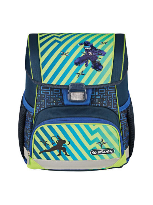 Herlitz Loop Plus Funky Ninja Ghiozdan Scoala De Spate Scoala Primara Verde Cu Husă Pentru Sticlă De Apă 17 Litri
