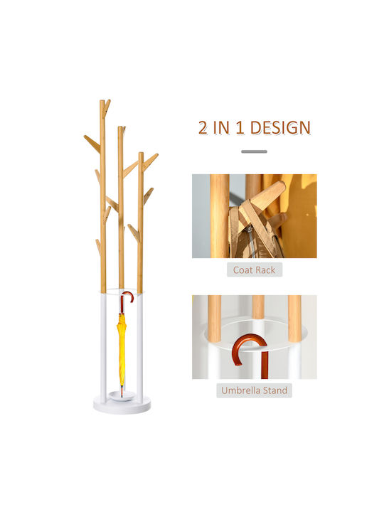 HomCom Καλόγερος Μεταλλικός Λευκός / Καφέ 174cm