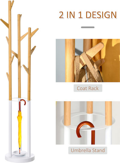 HomCom Καλόγερος Μεταλλικός Λευκός / Καφέ 174cm