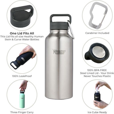 Healthy Human Stein Bottle Flasche Thermosflasche Rostfreier Stahl BPA-frei Brushed Steel 1.183lt mit Schleife HH-SOB59