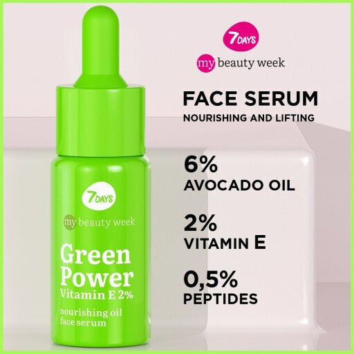 7DAYS Green Power Vitamin Beruhigend & Anti-Aging Serum Gesicht mit Vitamin E & Peptide für Entgiftung & Nahrung 20ml